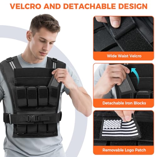 Weighted Vest Men Women 20 lb Adjustable Iron Weights for Fitness & Rucking