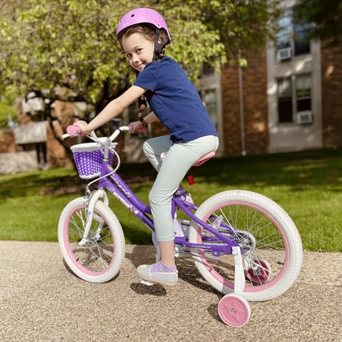 Kids 12 Inch Girls Bike with Training Wheels - Purple for Ages 2-4