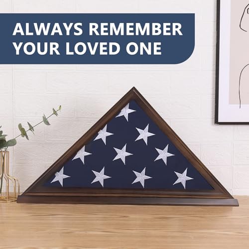 American Flag Display Case 5'x9.5' Walnut Wall Mount Shadow Box with Glass Front