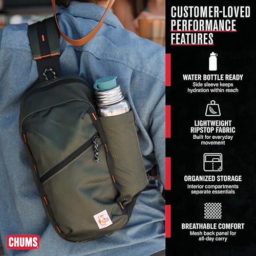 Chums Daytripper Hiking Sling Bag with Water Bottle Holder - Black