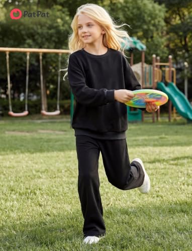 Girls Oversized Cotton Blend Sweatshirt - Lightweight Pullover, 13-14 Years, Black