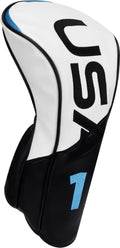 USA Golf Head Covers for Woods and Driver 3-Panel Syntheic Leather Golf Club Covers for Men Women White/Black/Blue (Driver Headcover)