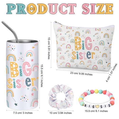 Big Sister Gifts Set for Girls Rainbow - Tumbler, Makeup Bag, Bracelet & Scrunchie