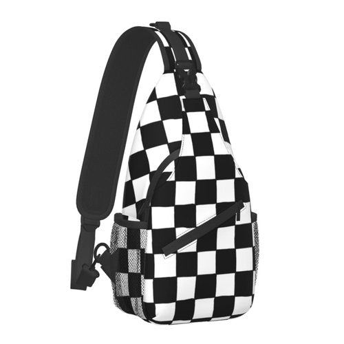 BCQJNB Checkered Black White Sling Backpack Crossbody Shoulder Bag Travel Hiking Daypack Gifts