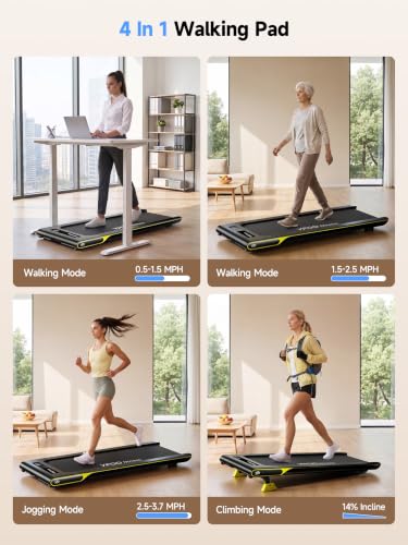 YPOO Under Desk Treadmill with 14% Incline - Black, Compact & Quiet