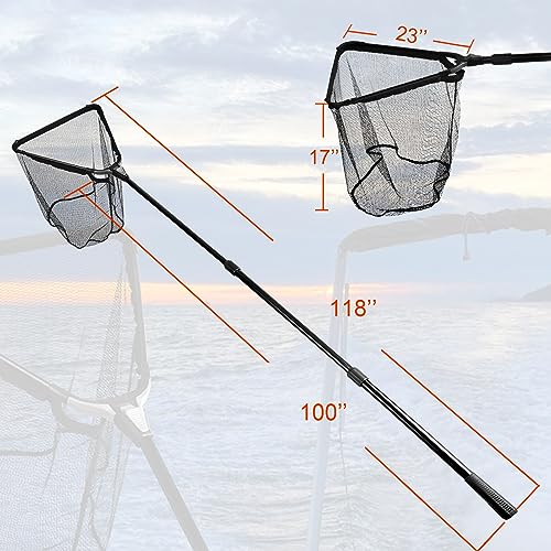 Fiblink 3-Section Folding Aluminum Fishing Landing Net with Extendable Telescoping Handle 59-118 Inches