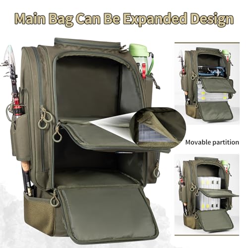 Fishing Backpack with Cooler and Rod Holder - Army Green