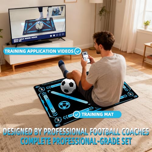 ZVD Soccer Training Mat 47.3x31.5in with Video Tutorials Non-Slip Footwork Practice Blue