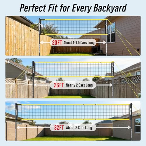 Patiassy Black and Yellow Portable Volleyball Net Set, Adjustable 20-32FT & Height, Anti-Sag Design