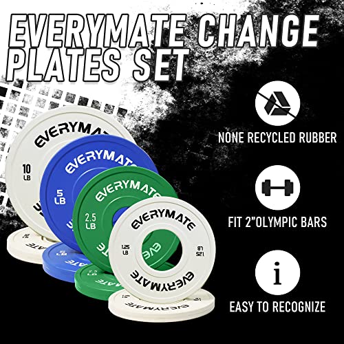 EVERYMATE 37.5LB Olympic Bumper Change Plates Set 1.25/2.5/5/10LB - Steel Core Rubber Coated