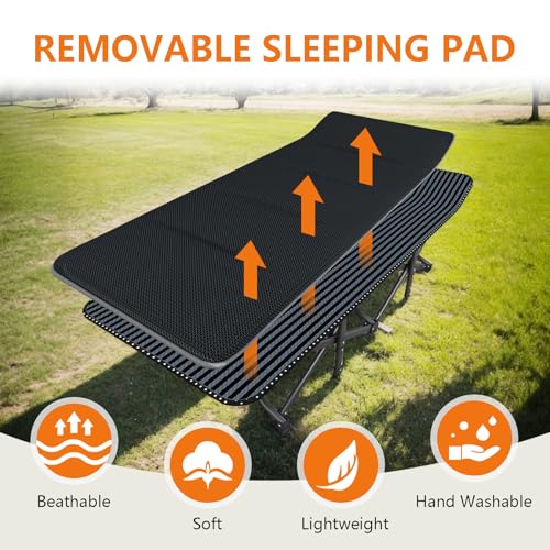 X-Large Camping Cot for Adults with Removable Cushion - Oversized Foldable Bed