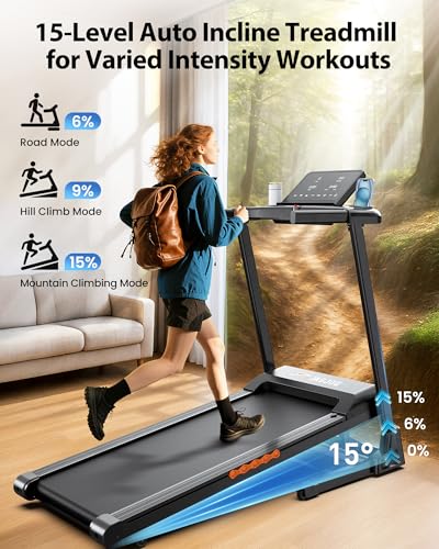 JAGJOG Foldable Black Treadmill with 15% Auto Incline, 8.8 MPH, 300 lb Capacity