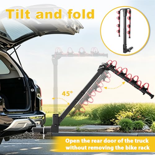 4 Bike Hitch Mount Rack for Car - Heavy Duty Steel, 245 lbs Capacity, Foldable & Tilt