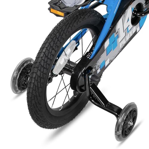 Kids Bike 12-20 Inch with Light-Up Training Wheels, Basket & Water Bottle — Blue 14 Inch Variation