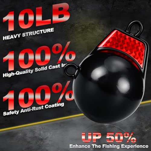Hollowfly 10 lb Coated Downrigger Ball Weight with Internal Keel - Durable Marine Fishing Gear
