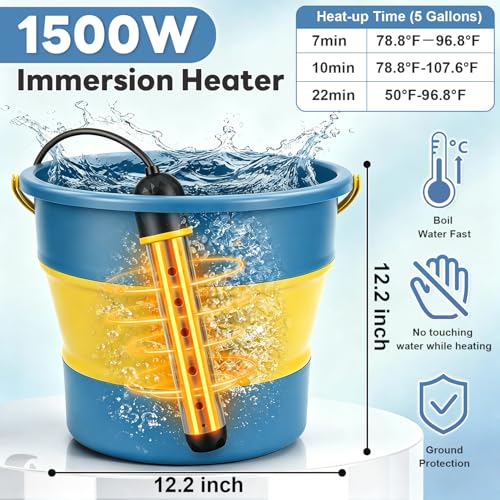 Portable Camping Shower with Heater - Blue-Yellow, 3 Spray Modes, 5 Gal Foldable Bucket