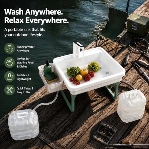 Portable Hand Washing Station with 2x15L Foldable Water Bags for Camping and Outdoor Use