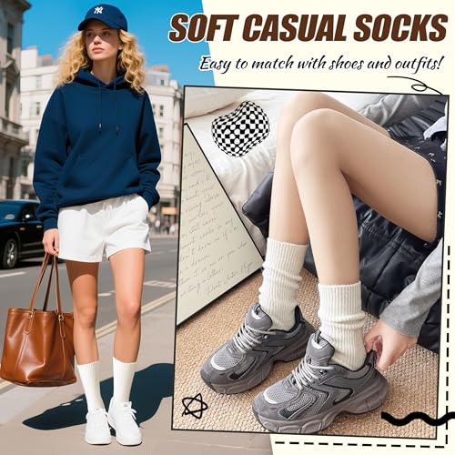 Women Merino Wool Slouch Boot Socks 5 Pairs - Large White Khaki Black Thermal Cozy Winter