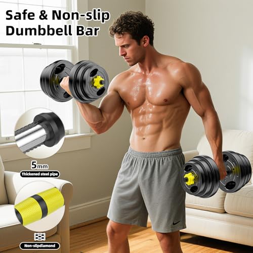Yellow 30lb Adjustable Dumbbell Set 4-in-1 Home Gym Fitness Equipment