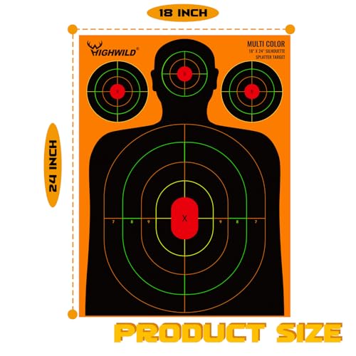 Highwild 50 Pack Silhouette Splatter Paper Targets 18x24 Inch - Bright Splash Colors for Shooting Practice