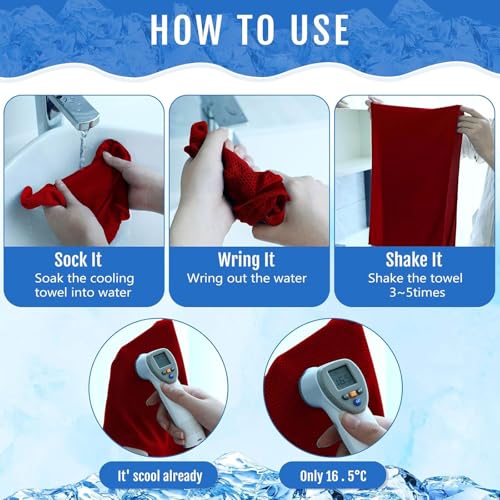 Hosuly 15 Pcs Cooling Towels 40x12 Inches - Red, Reusable Summer Neck & Face Wraps