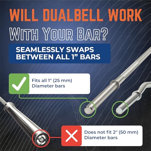 Dualbell 1" Barbell Adapter for Dumbbells, 500lb Max Capacity, Black with Red Collars
