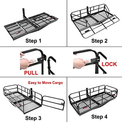 OKLEAD Heavy Duty Hitch Cargo Basket with Stabilizer 60" x 24" Folding Car SUV Rack