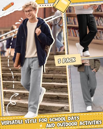 Oakgarden Boys Baggy Sweatpants 5-Pack for 12-13 Years - Black & Gray Variants