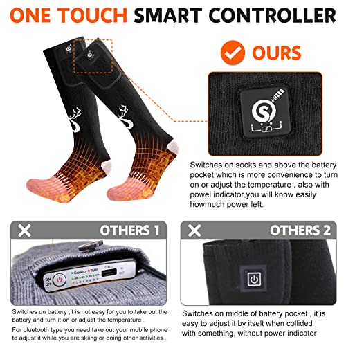 Rechargeable Heated Socks for Cold Weather Outdoor Activities - Black & Gray, Large