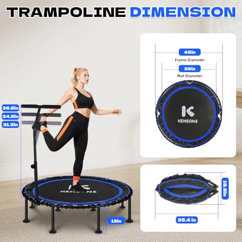 40/48 Inch Rebounder Trampoline for Adults with Bungee Cord, Quiet Exercise Equipment, 550LBS Capacity