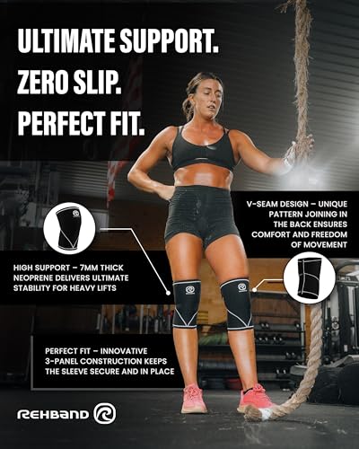 Rehband Classic 7mm V Knee Sleeve for Weightlifting, Powerlifting, Crossfit - Medium / Carbon Black