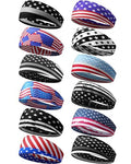 American Flag Headbands for Men Running Sports Hair Accessories - 12 Pack