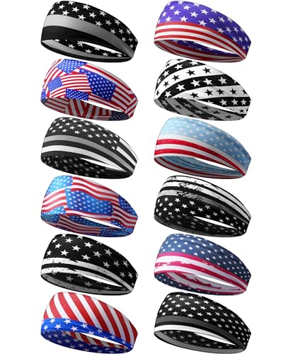 American Flag Headbands for Men Running Sports Hair Accessories - 12 Pack