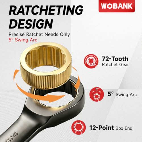 WOBANK 22-Piece Ratcheting Wrench Set - Metric & SAE, Regular Edition, 8-19mm & 1/4-3/4"