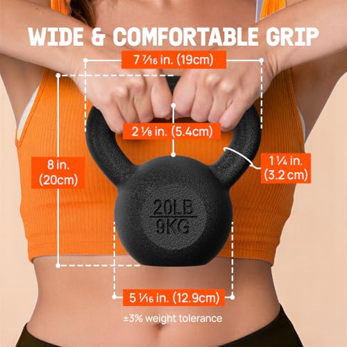 Black 20 lb Cast Iron Kettlebell - Pair, Solid One-Piece Design for Strength Training
