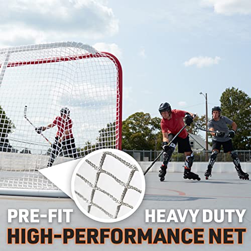 Hockey Goal Set with Steel Frame & Heavy-Duty Net - Red/White, 72x48 Inches