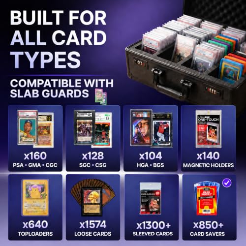 VALUN 160+ Premium Graded Card Storage Box Black 4 Row PSA Slab Case for Sports & Trading Cards