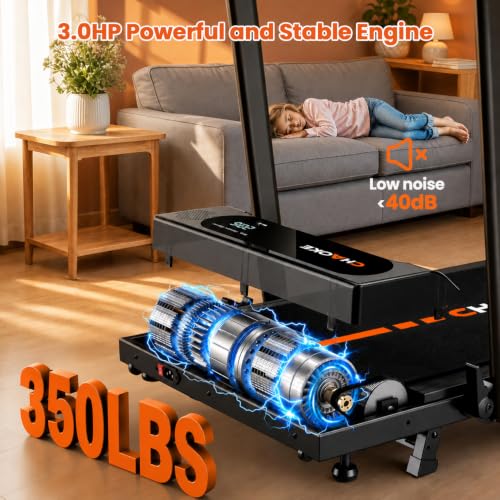 Walking Pad Treadmill for Home - Black-Orange, 7.5 MPH, 3.0HP Incline, App & Speakers