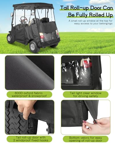 WEIMELL Black 2 Passenger Golf Cart Enclosure for Club Car Precedent with Front Windshield & Seat Towel
