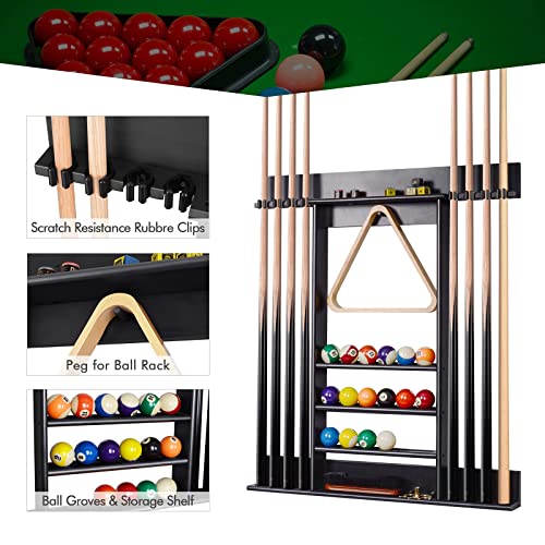 Black Pool Cue Rack Wall Mount for 8 Cues Billiard Accessories Storage