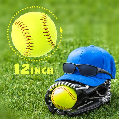 6/12 Pack 12-Inch Softballs for Practice and Training - Leather Cover, Unmarked, Yellow