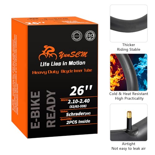 Heavy Duty Bike Inner Tubes 26x2.10-2.40 with Schrader Valve - Pack of 2