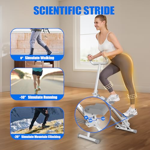 White Foldable Stair Stepper Machine with Adjustable Resistance & Handle Bar for Home Cardio Workout