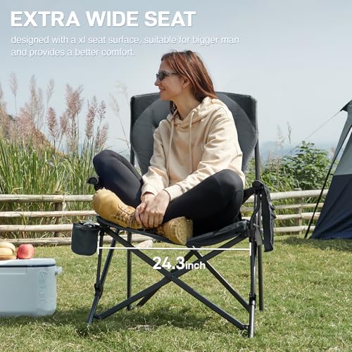 Ever Advanced Grey Oversized Folding Camping Chair with Lumbar Support, Heavy Duty, Portable