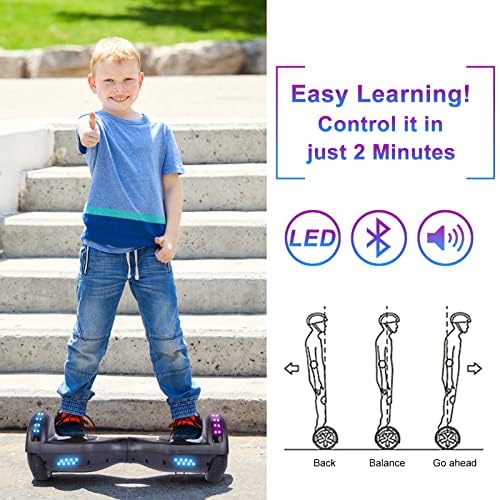 Black SISIGAD Kids Self Balancing Scooter with Bluetooth Speaker & 6.5" Lights
