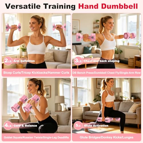 Pink Adjustable Dumbbell Set 10LB Pair for Women's Home Workouts
