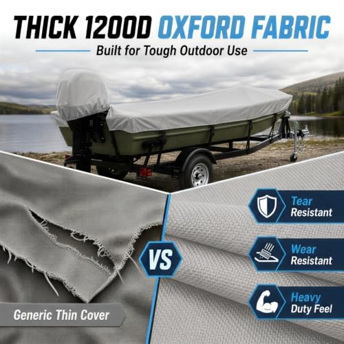 16ft Jon Boat Cover with Motor Cover - Waterproof Gray Marine-Grade Material