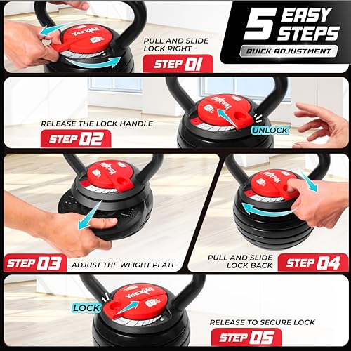 Yes4All Adjustable Kettlebell Set 40 lbs for Strength Training, Cast Iron, Easy Switch