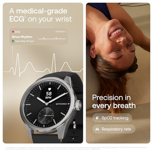 Withings ScanWatch 2 42mm Black Hybrid Smartwatch with Heart Rate & Sleep Tracking