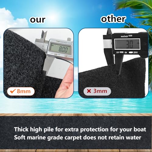 Boat Trailer Bunk Carpet 18ft x 18in - 8mm Thickness for Boat & Jet Ski Trailers (Black)